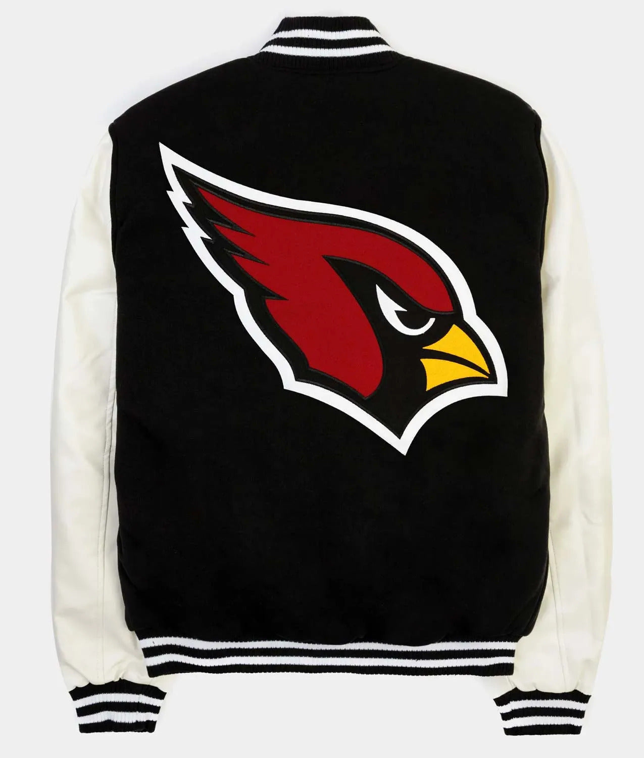 NFL Arizona Cardinals Black Body White Leather Sleeves Jacket Varsity Jacket
