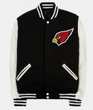 NFL Arizona Cardinals Black Body White Leather Sleeves Jacket Varsity Jacket