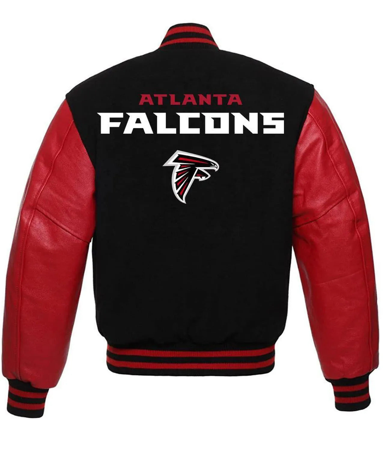 NFL Atlanta Falcons - Black Body Red Leather Sleeves Jacket Varsity Jacket