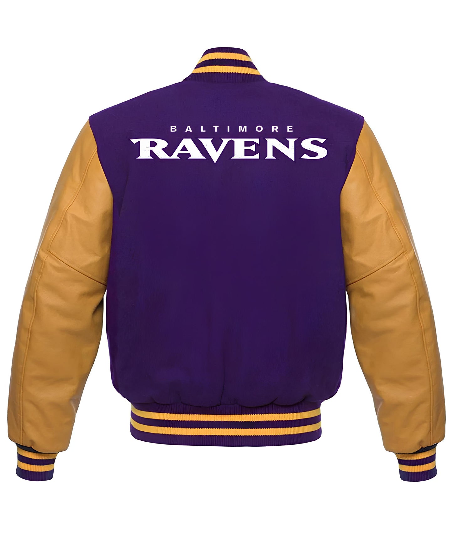 NFL Baltimore Ravens - Purple Body Gold Leather Sleeves Jacket Varsity Jacket