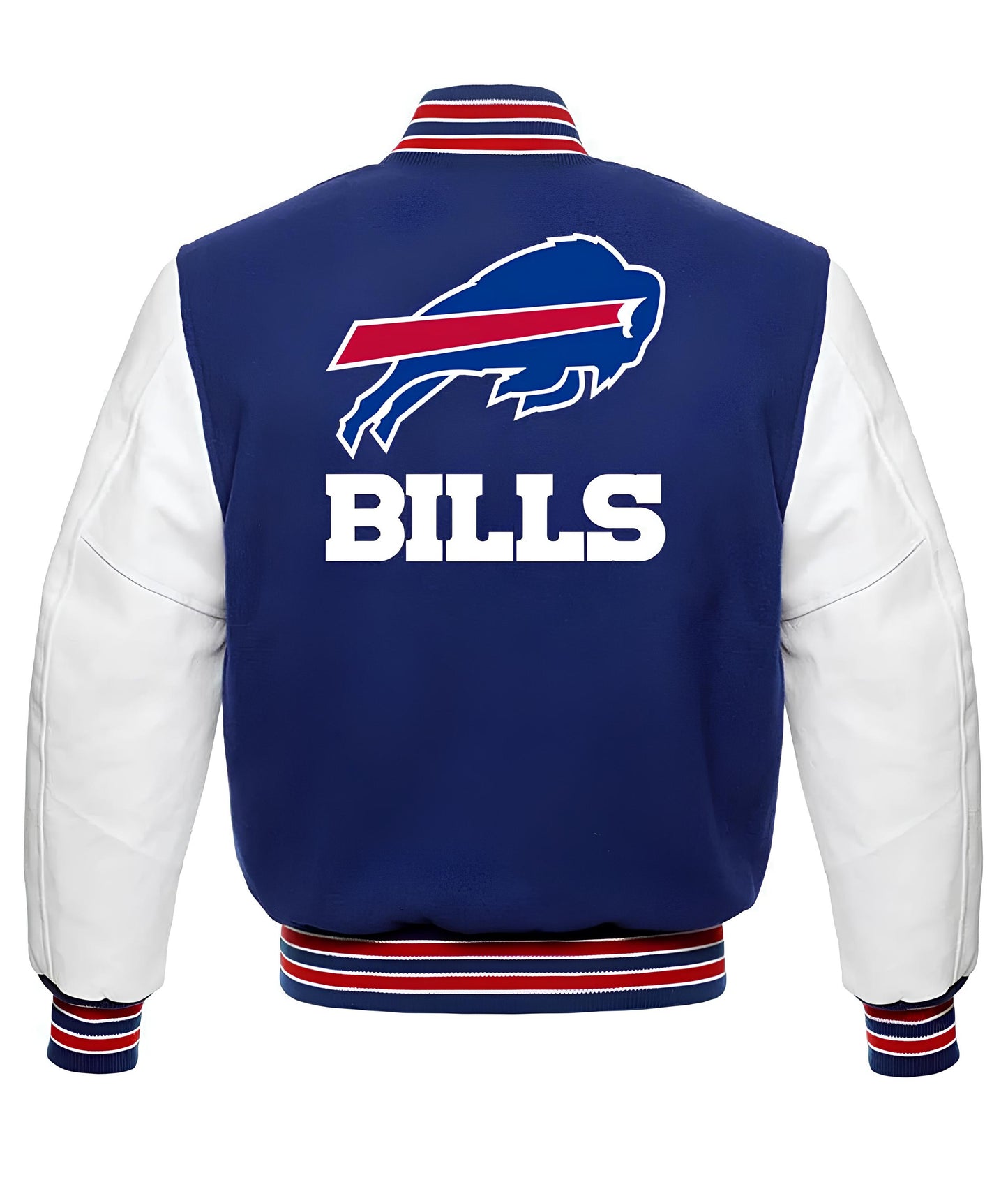 NFL Buffalo Bills - Royal Blue Body White Leather Sleeves Jacket Varsity Jacket