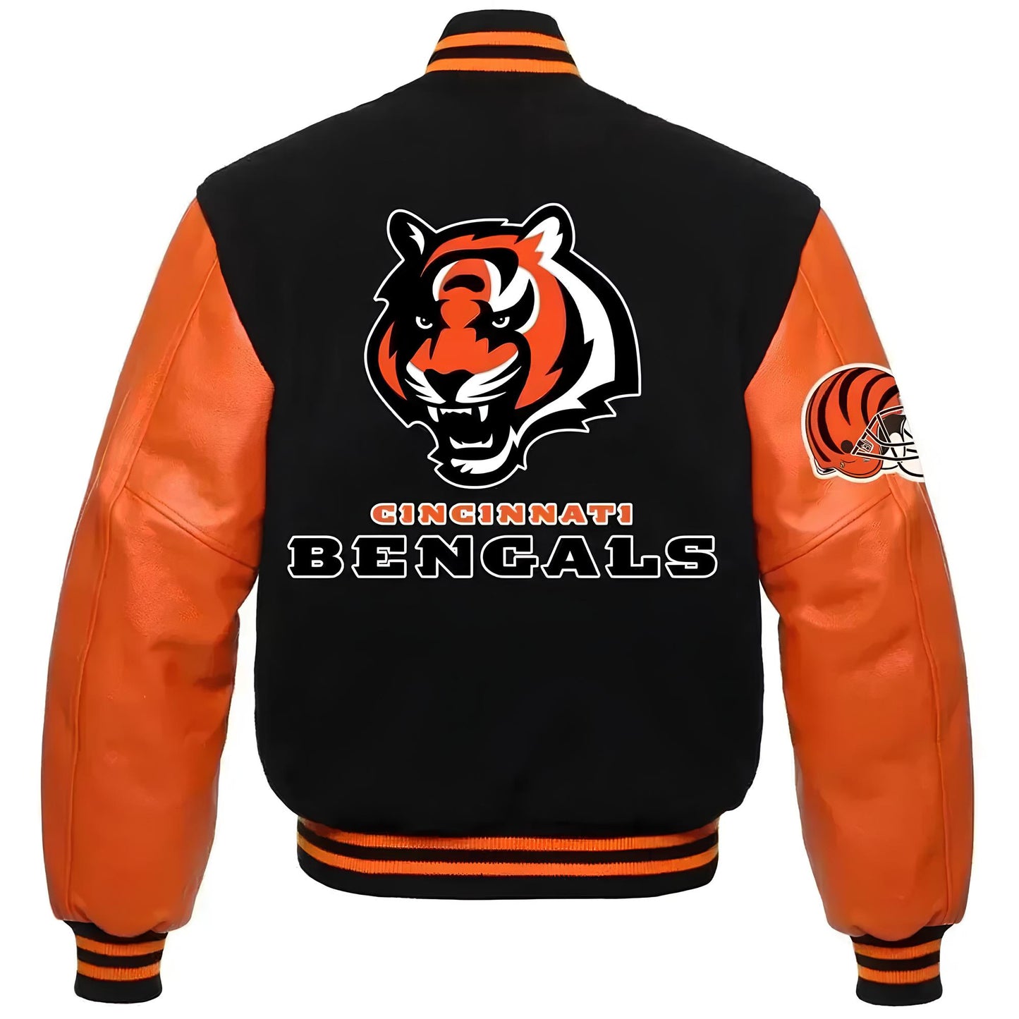 NFL Cincinnati Bengals - Black Body Orange Leather Sleeves Jacket Varsity Jacket