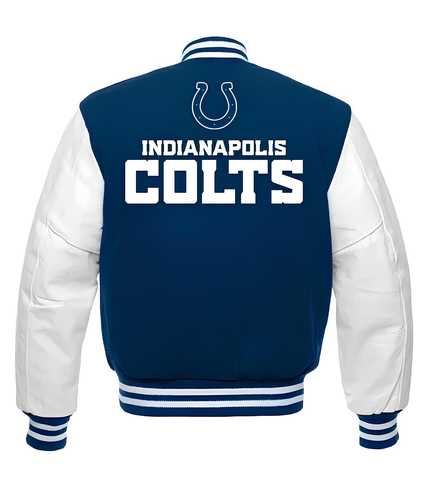 NFL Indianapolis Colts - Royal Blue Body White Leather Sleeves Jacket Varsity Jacket