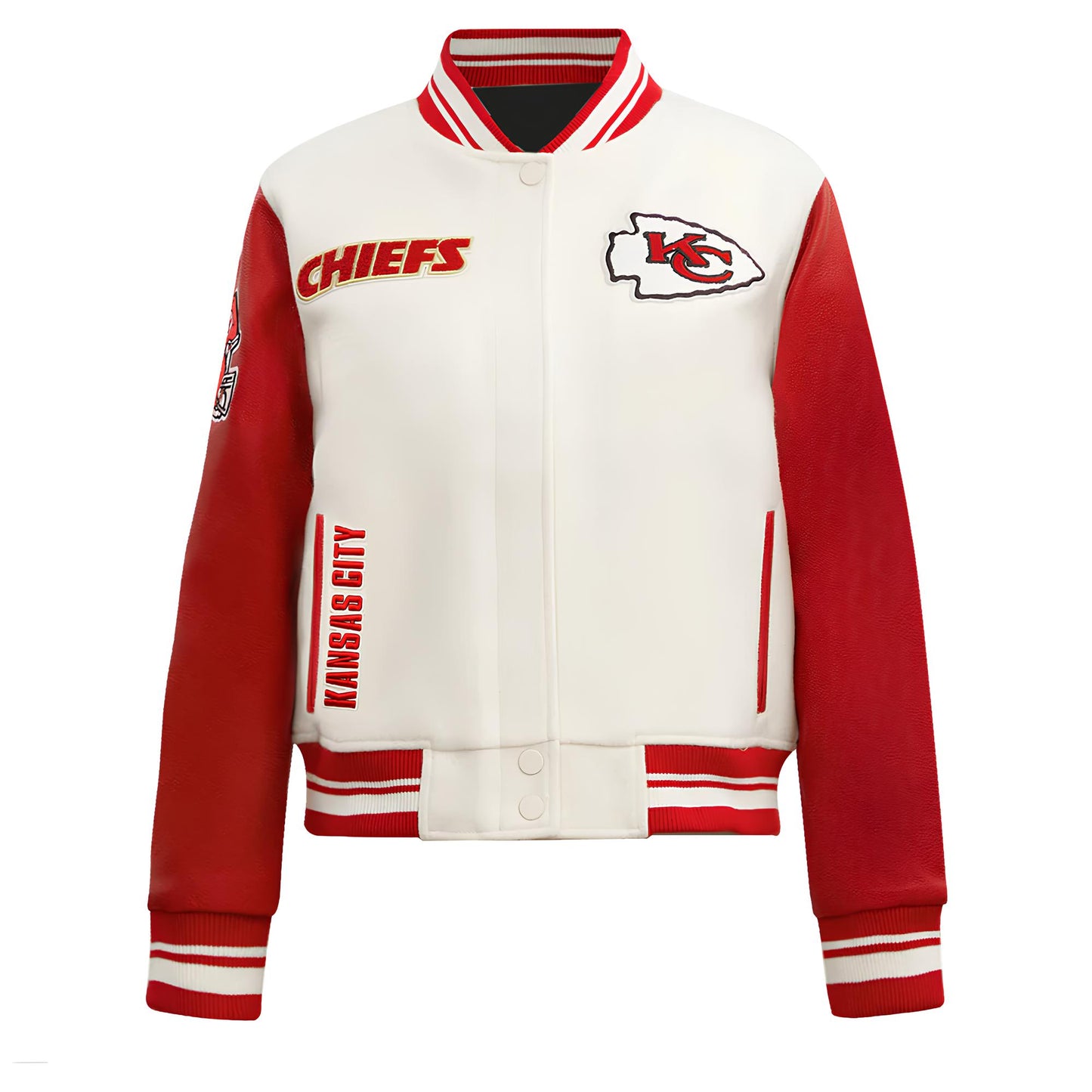 NFL Kansas City Chiefs - White Body Red Leather Sleeves Jacket Varsity Jacket