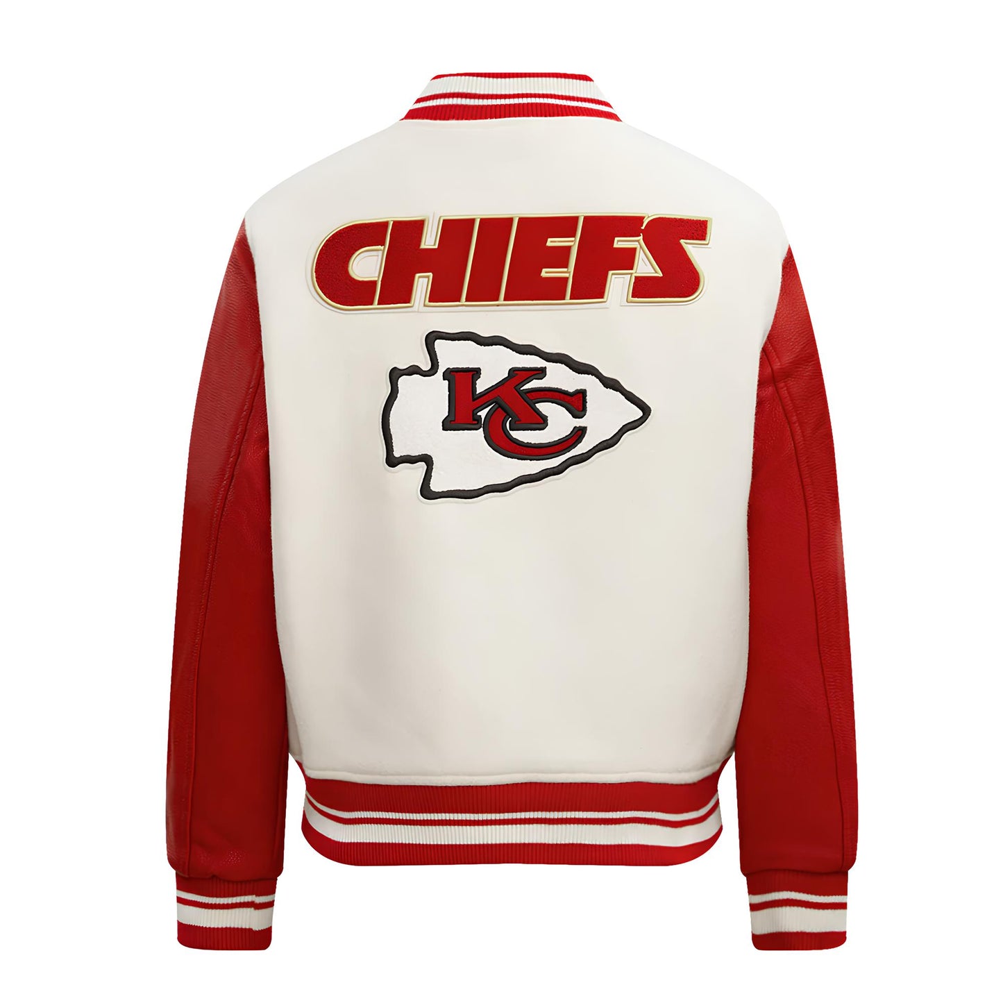 NFL Kansas City Chiefs - White Body Red Leather Sleeves Jacket Varsity Jacket