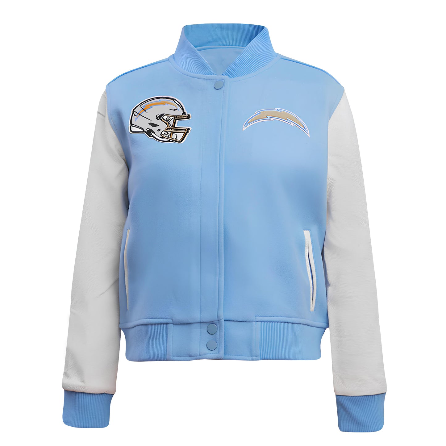 NFL Los Angeles Chargers Sky Blue Body White Leather Sleeves Jacket Varsity Jacket