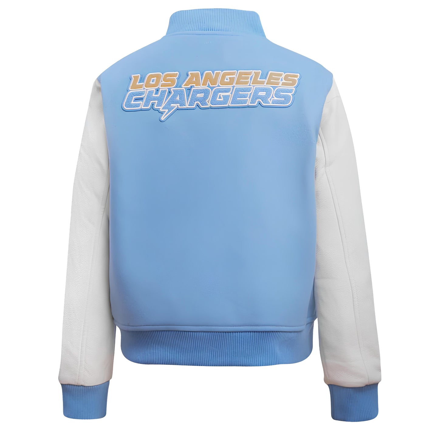 NFL Los Angeles Chargers Sky Blue Body White Leather Sleeves Jacket Varsity Jacket