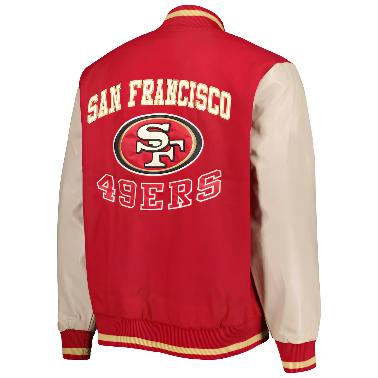 NFL San Francisco 49ers Red Body Cream Leather Sleeves Jacket Varsity Jacket