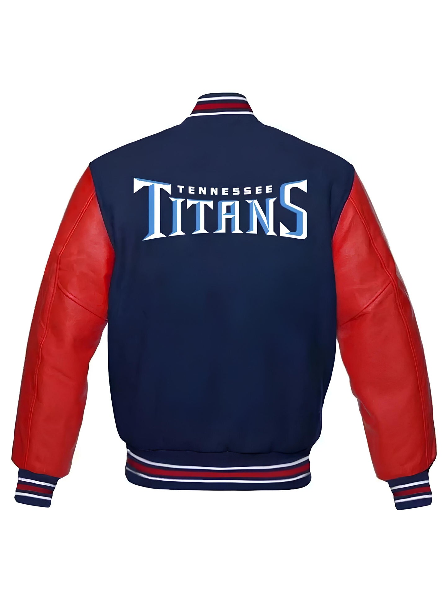 NFL Tennessee Titans Navy Blue Body Red Leather Sleeves Jacket Varsity Jacket
