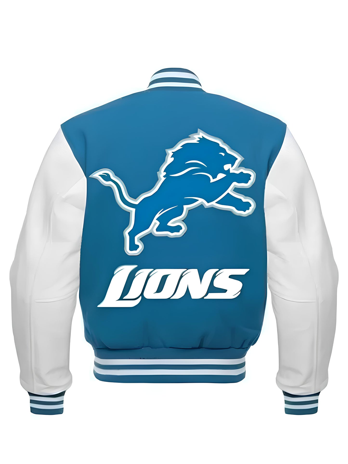NFL Detroit Lions - Sky Blue Body White Leather Sleeves Jacket Varsity Jacket