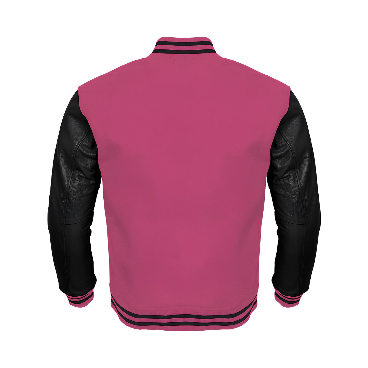 Pink Body Black Leather Sleeves Jacket Varsity Jacket Custom Made Jacket