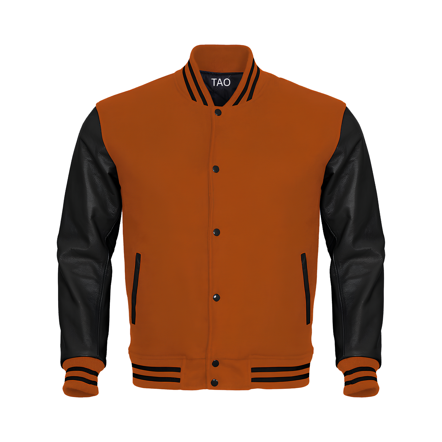 Orange Body Black Leather Sleeves Jacket Varsity Jacket Custom Made Jacket