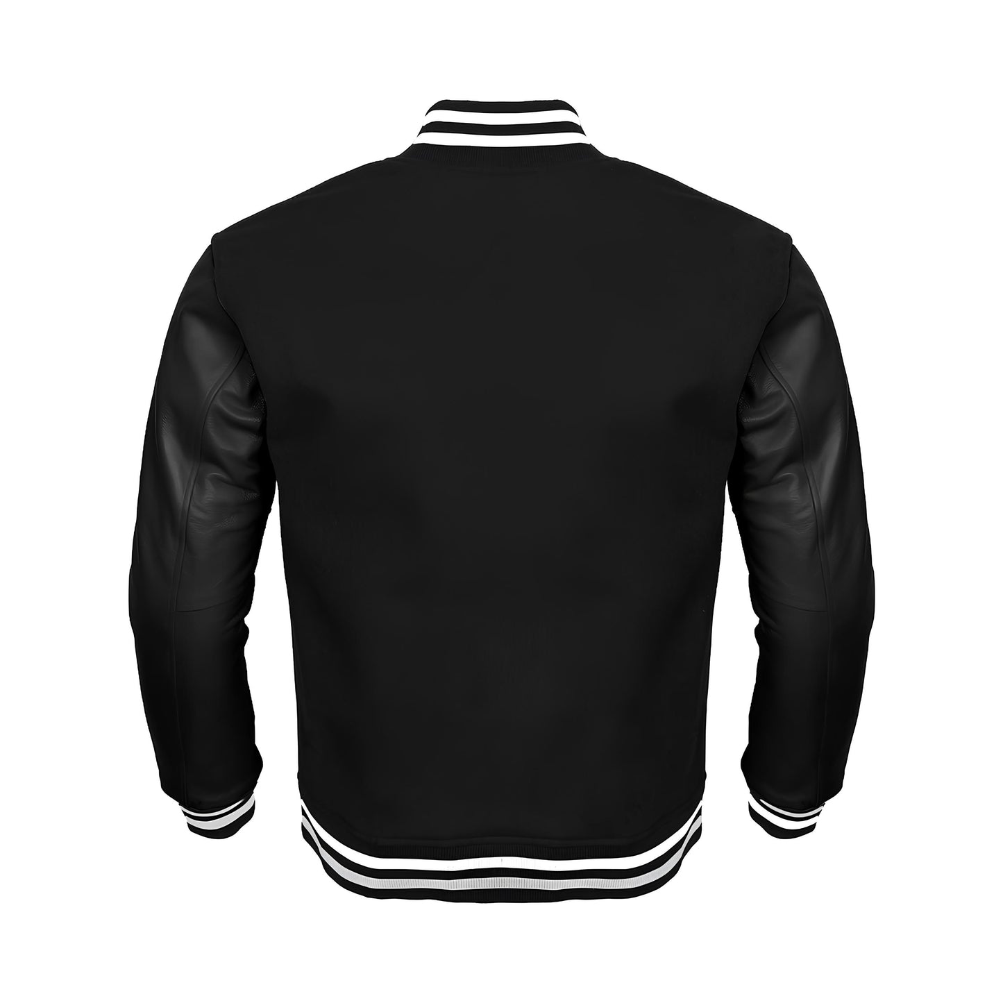 Black Body Black Leather Sleeves Jacket Varsity Jacket Custom Made Jacket