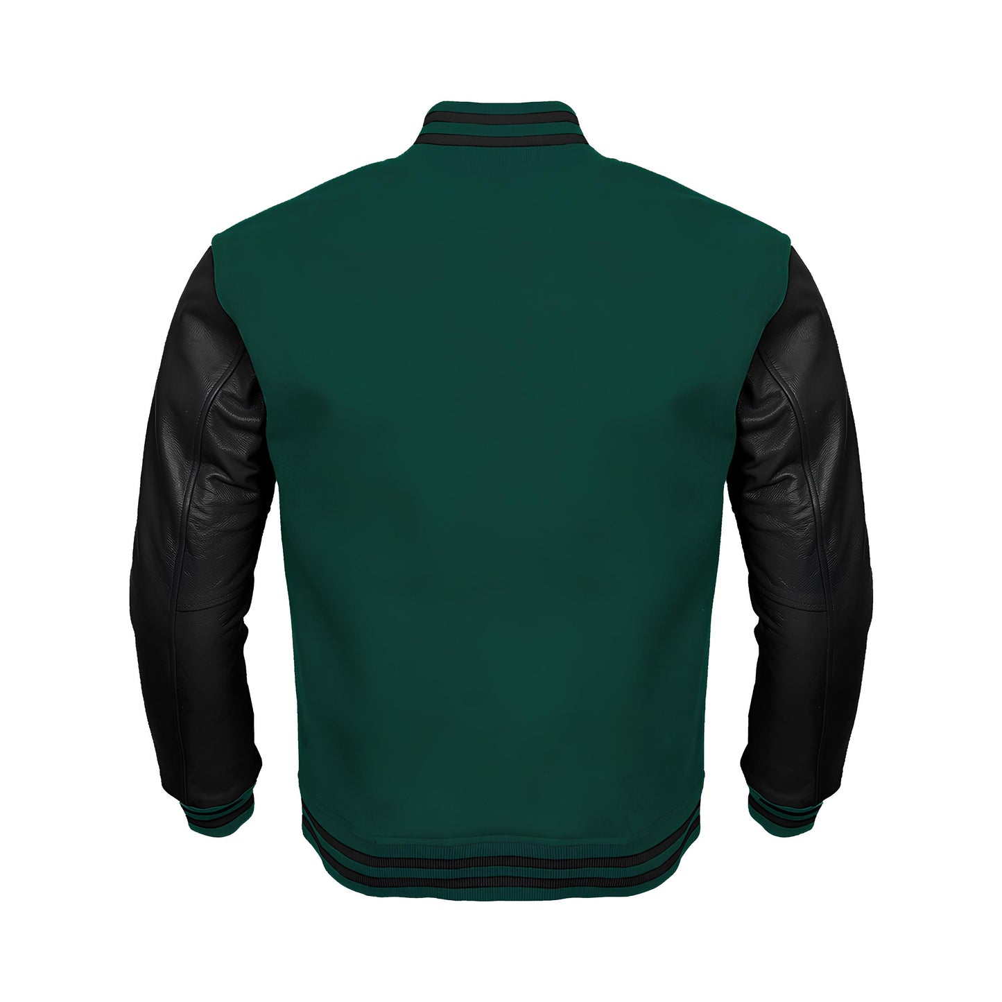 Green Body Black Leather Sleeves Jacket Varsity Jacket Custom Made Jacket