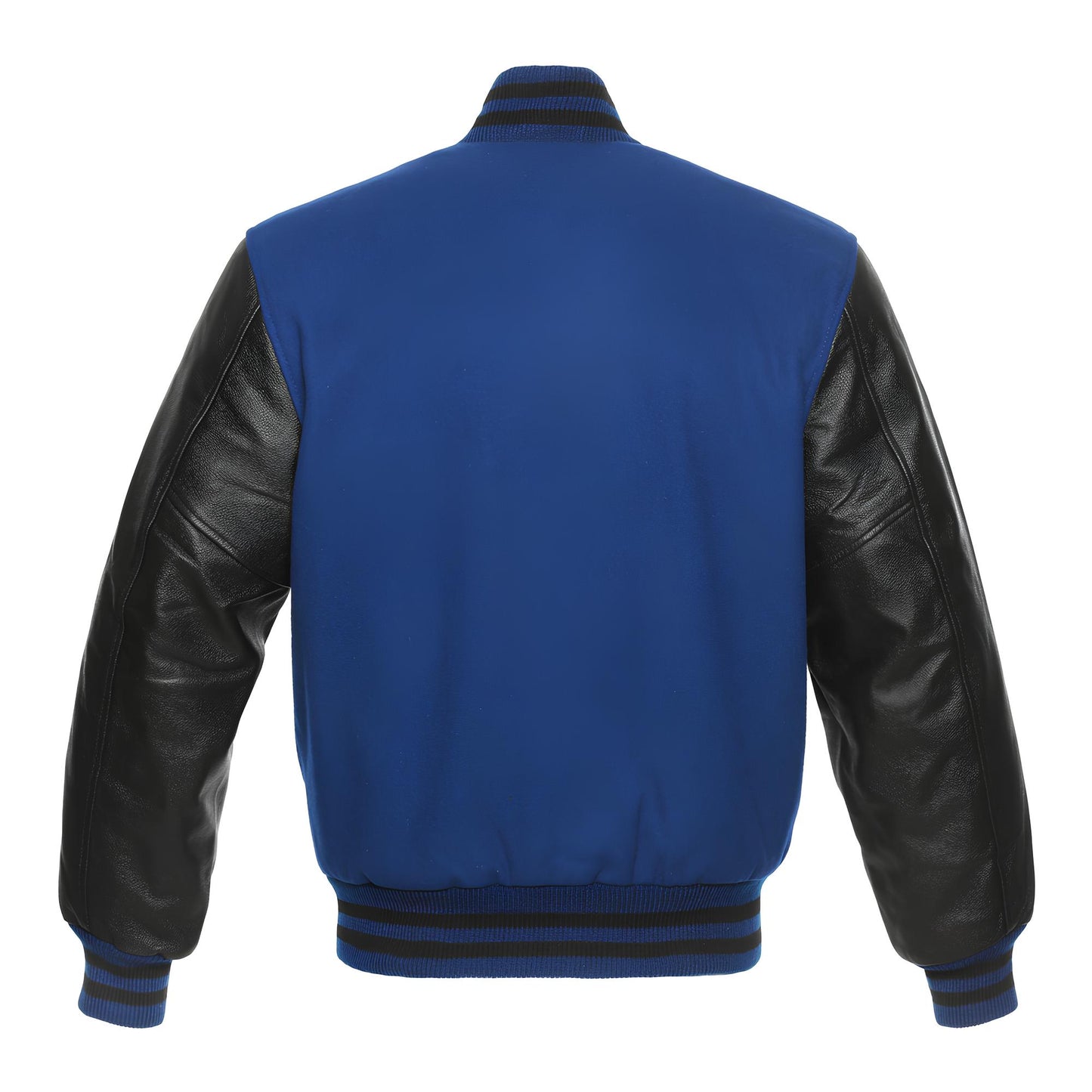 Navy Blue Body Black Leather Sleeves Jacket Varsity Jacket Custom Made Jacket