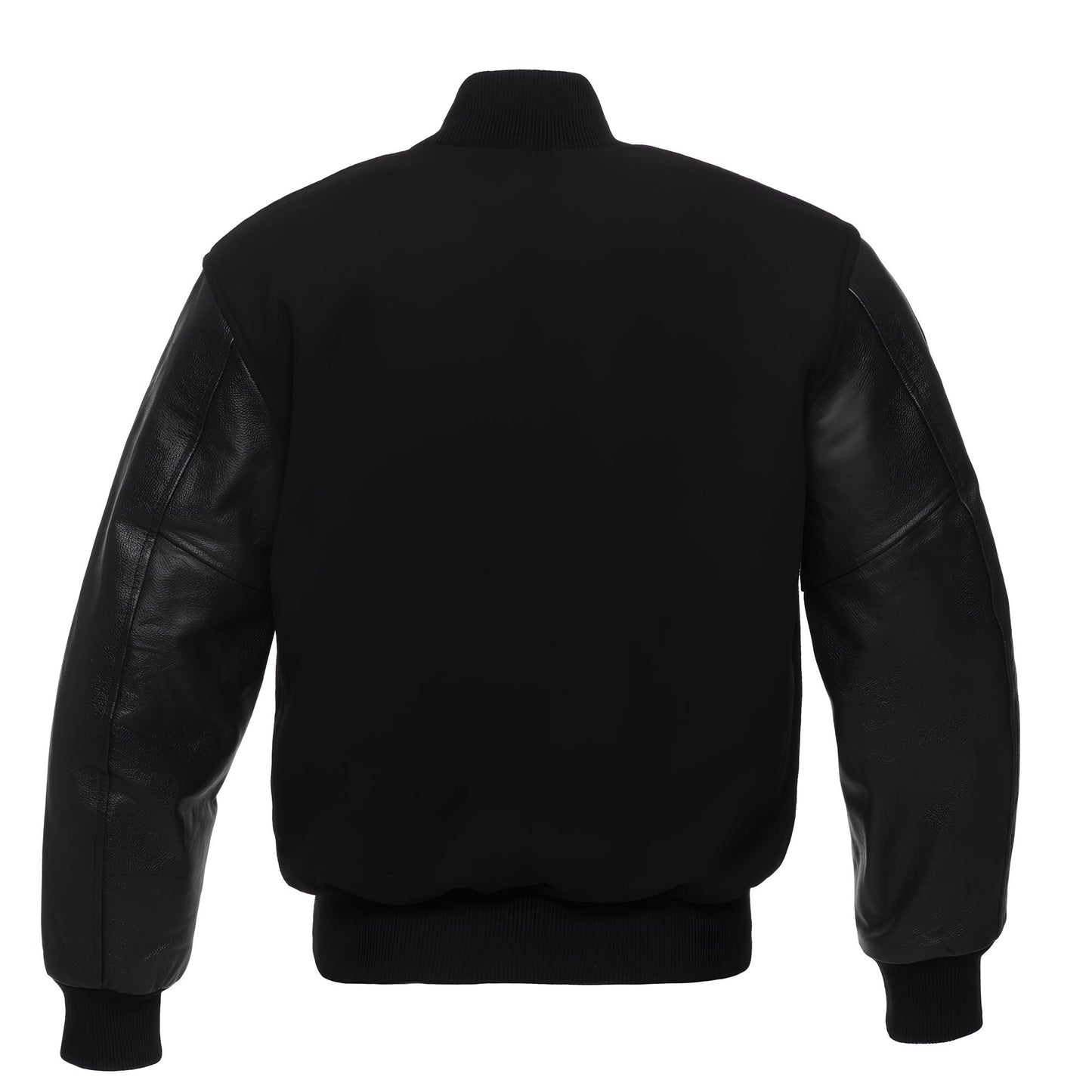Black Body Black Leather Sleeves Jacket Varsity Jacket Custom Made Jacket