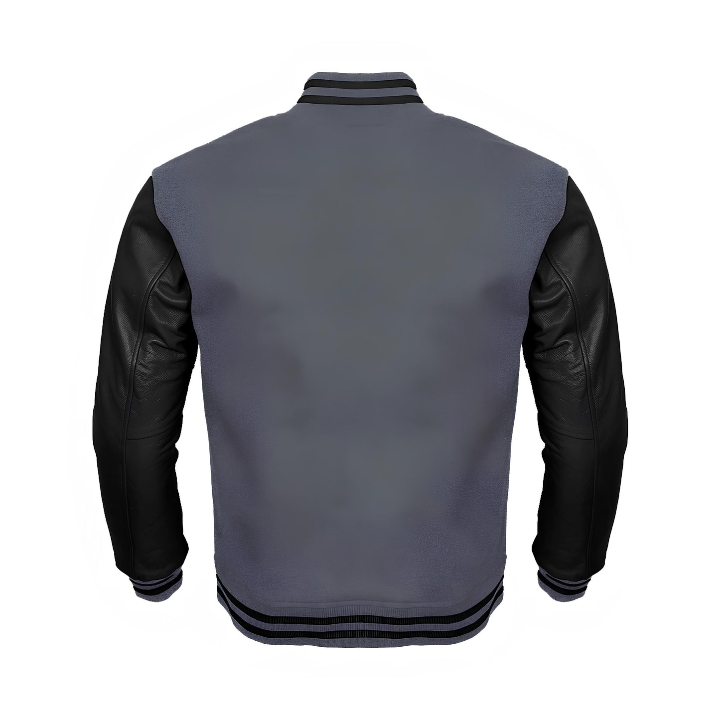 Gray Body Black Leather Sleeves Jacket Varsity Jacket Custom Made Jacket