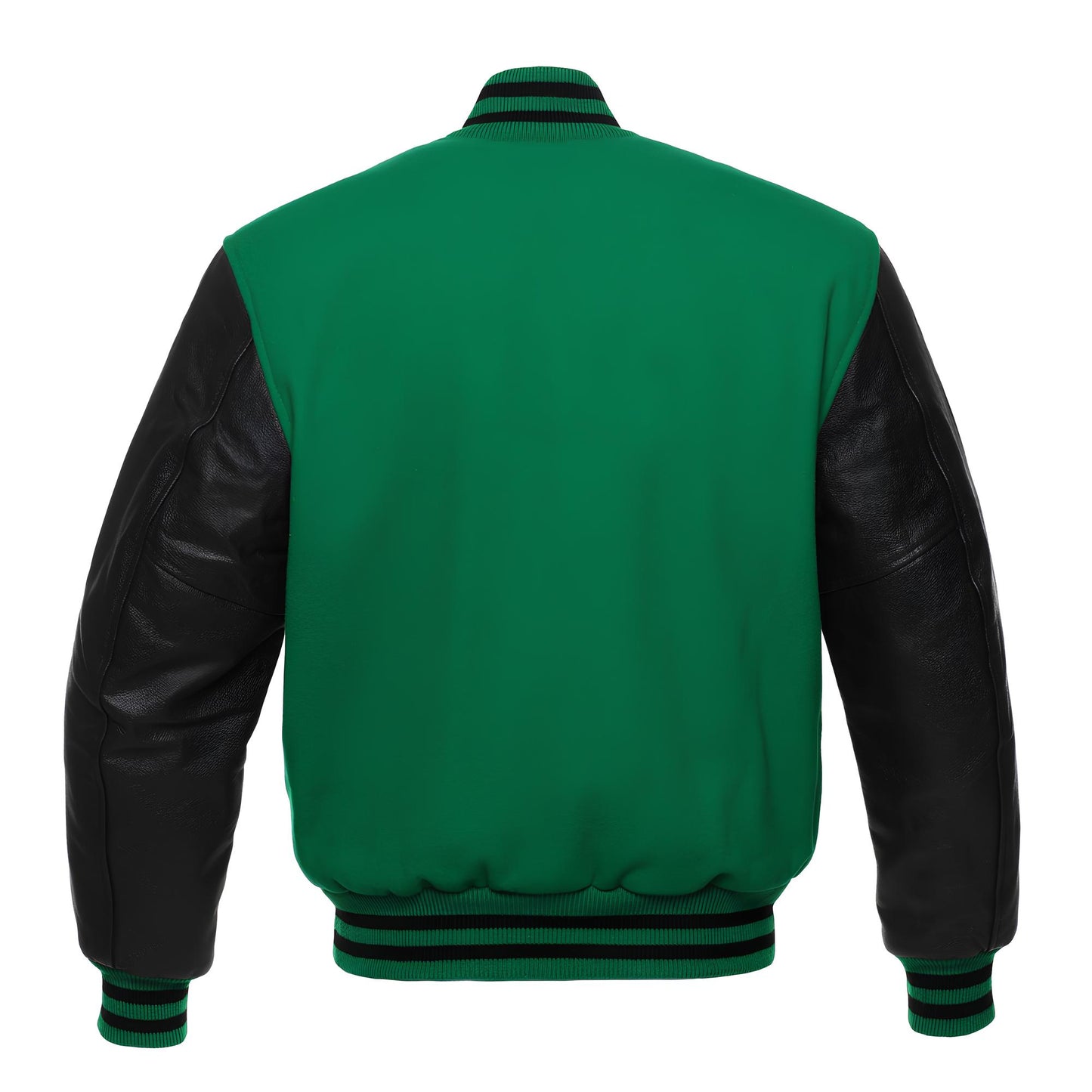 Green Body Black Leather Sleeves Jacket Varsity Jacket Custom Made Jacket