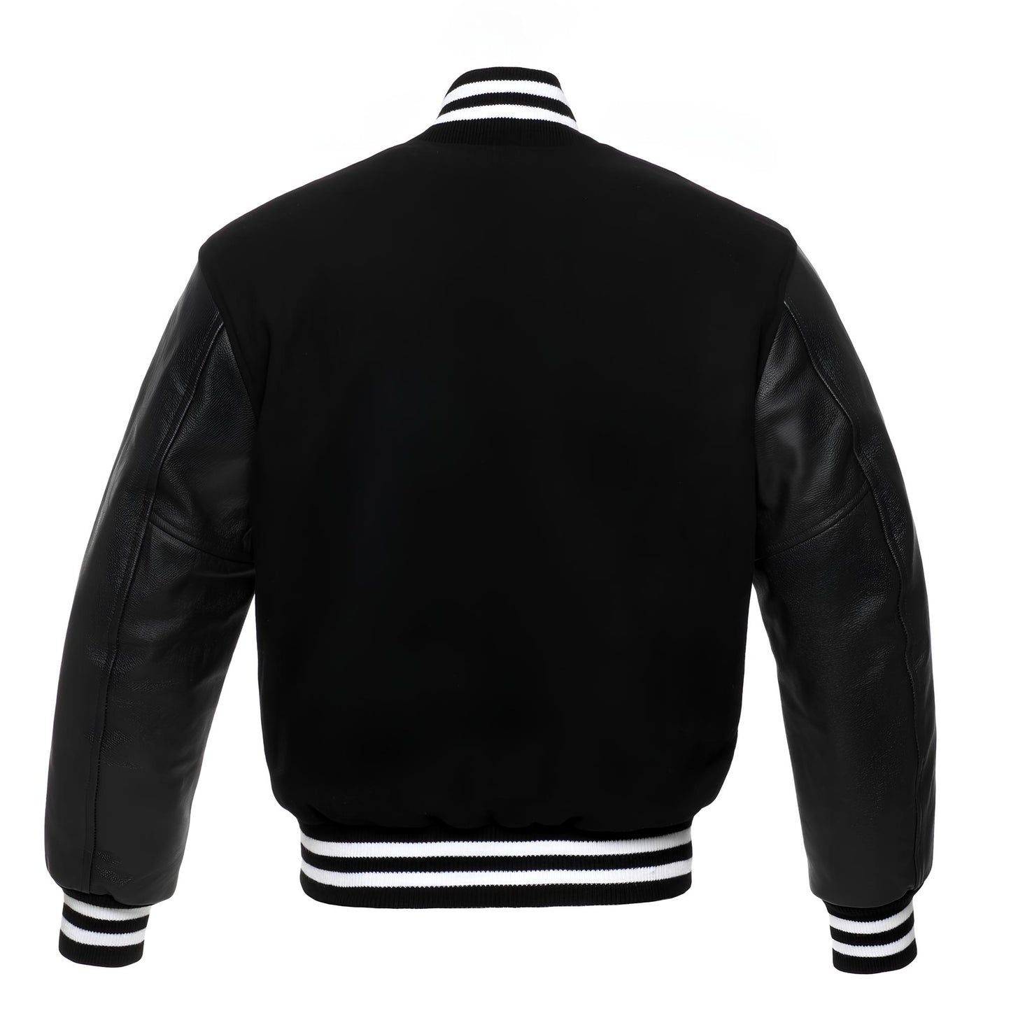 Black Blue Body Black Leather Sleeves Jacket Varsity Jacket Custom Made Jacket