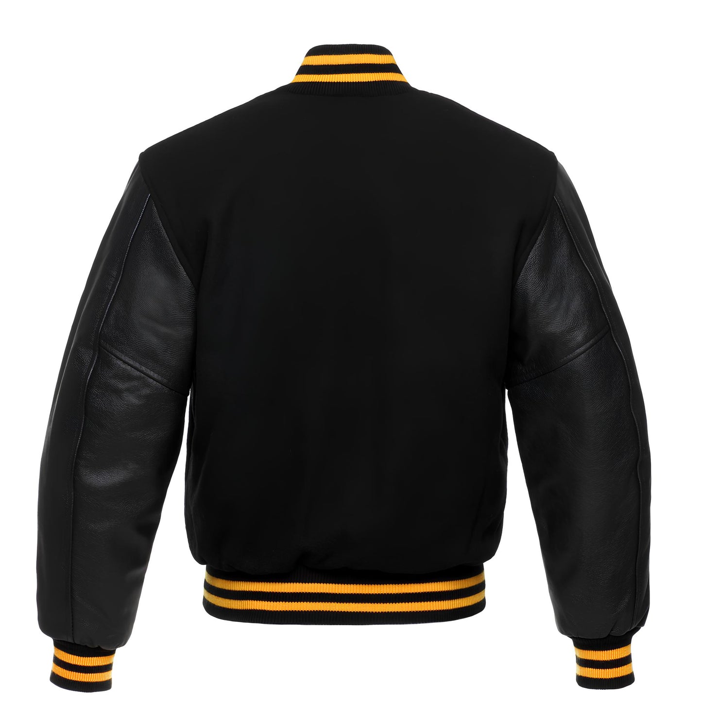Black Blue Body Black Leather Sleeves Jacket Varsity Jacket Custom Made Jacket