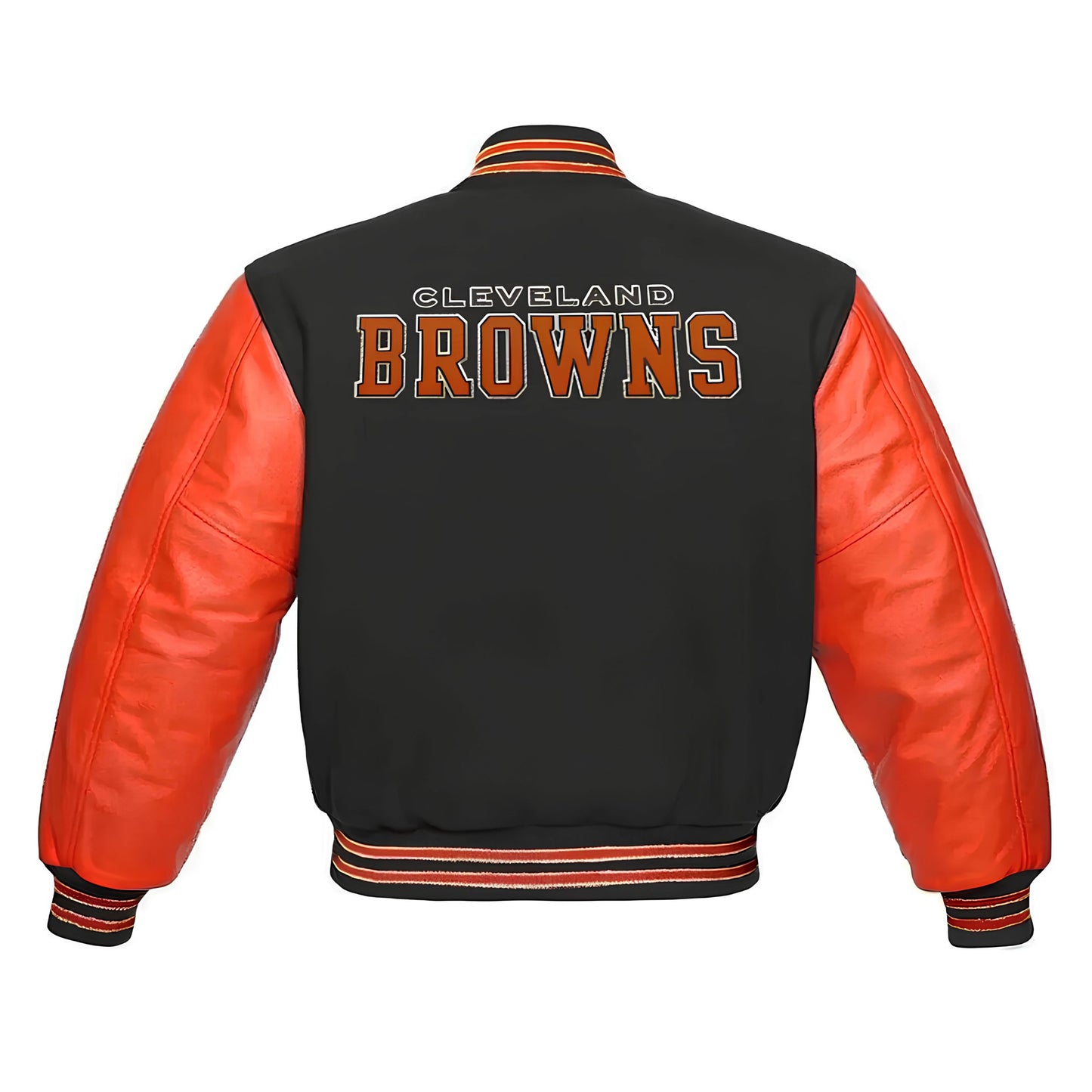 NFL Cleveland Browns - Black Body Orange Leather Sleeves Jacket Varsity Jacket