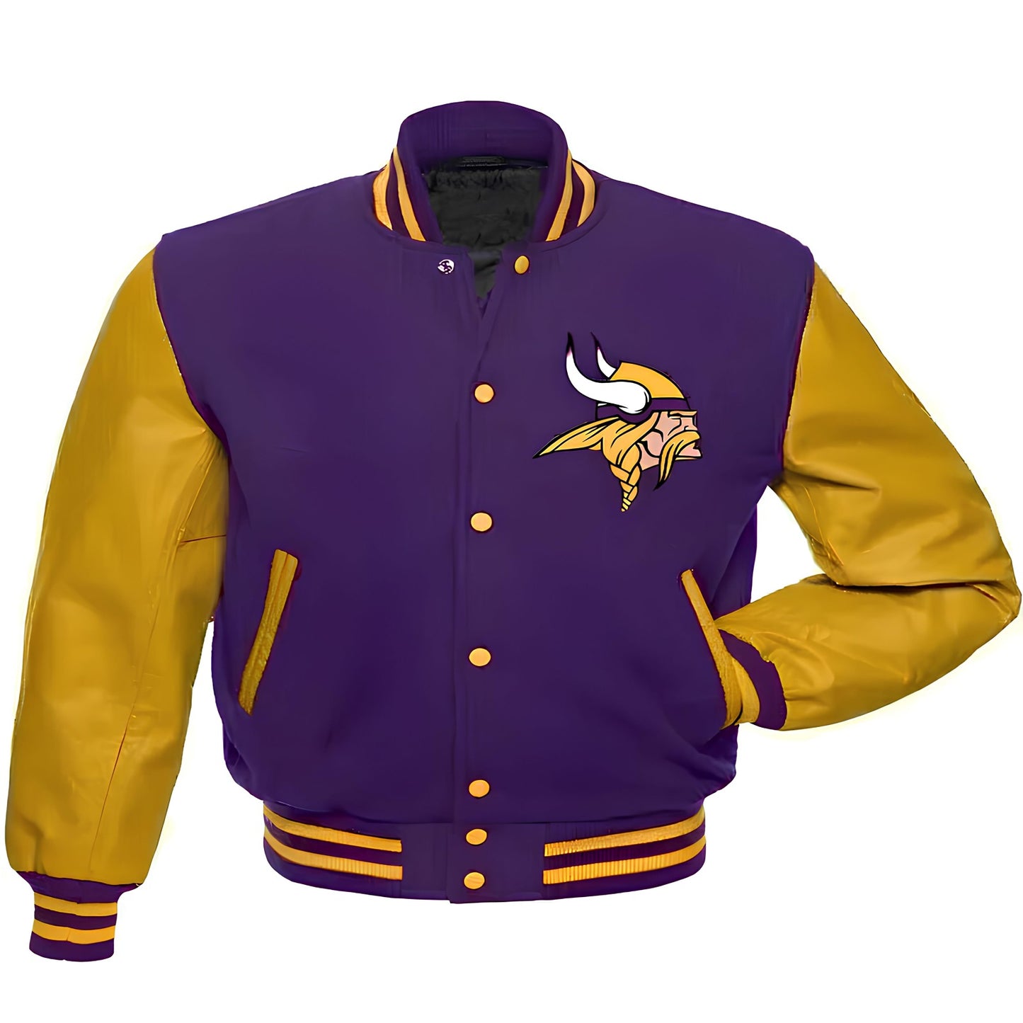 NFL Minnesota Vikings Purple Body Golden Leather Sleeves Jacket Varsity Jacket