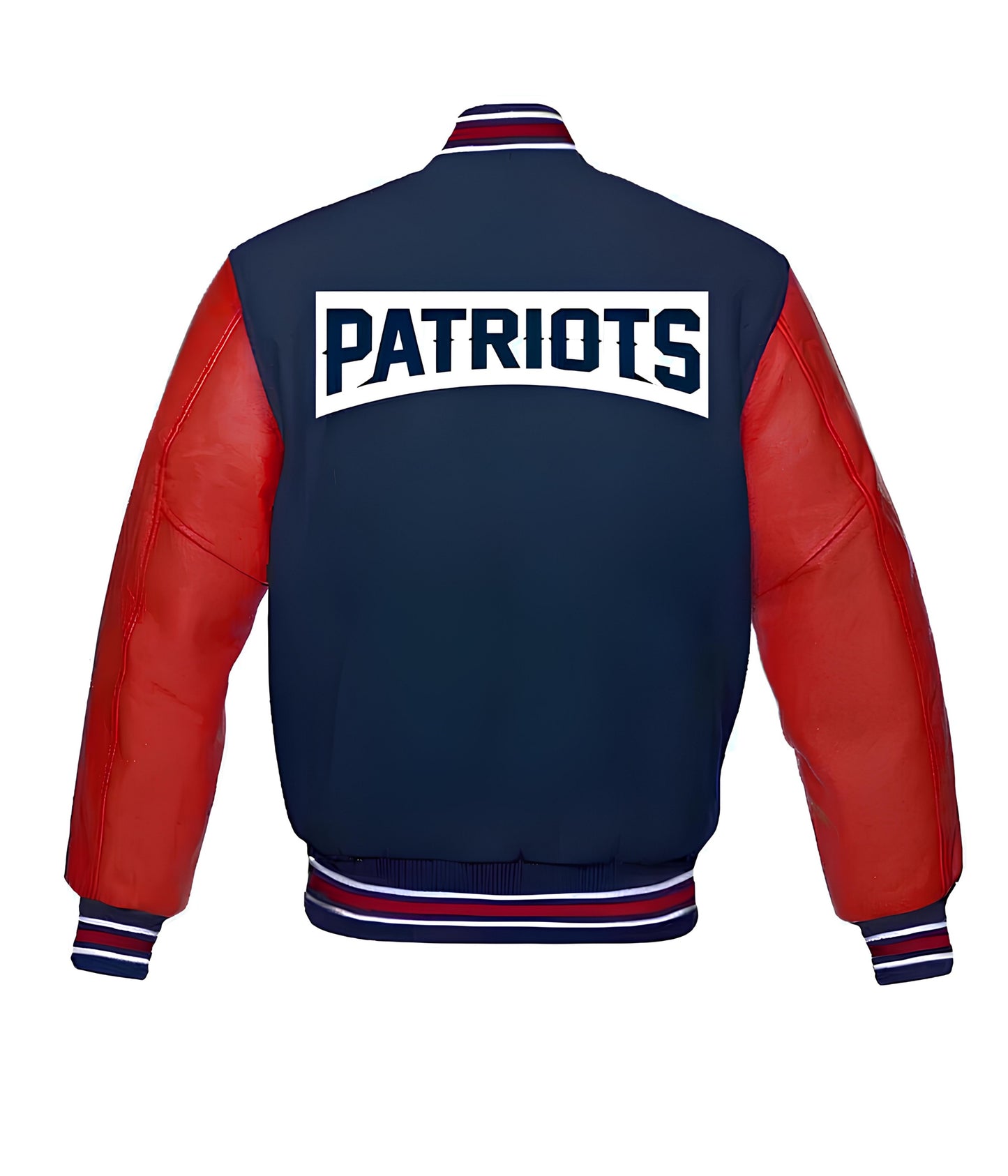 NFL New England Patriots Royal Blue Body Red Leather Sleeves Jacket Varsity Jacket