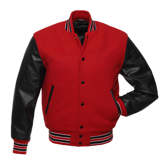 Red Body Black Leather Sleeves Jacket Varsity Jacket Custom Made Jacket