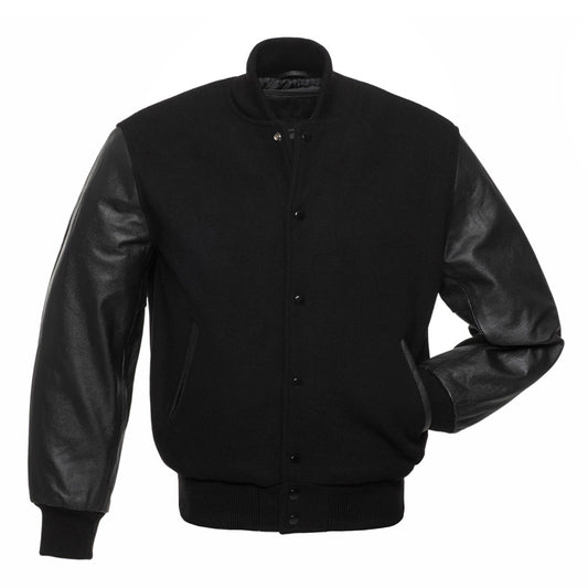 Black Body Black Leather Sleeves Jacket Varsity Jacket Custom Made Jacket