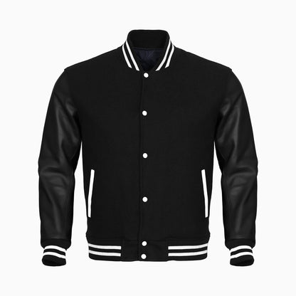 Black Body Black Leather Sleeves Jacket Varsity Jacket Custom Made Jacket