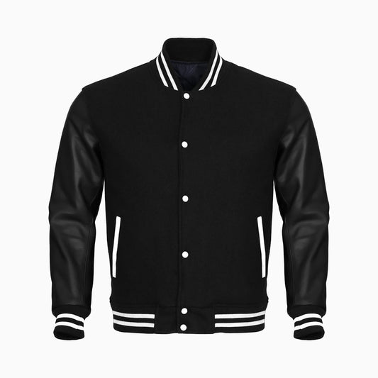 Black Body Black Leather Sleeves Jacket Varsity Jacket Custom Made Jacket