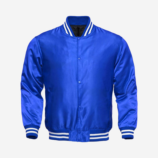 Royal Blue Satin Baseball Jacket Varsity Jacket Letterman Jacket