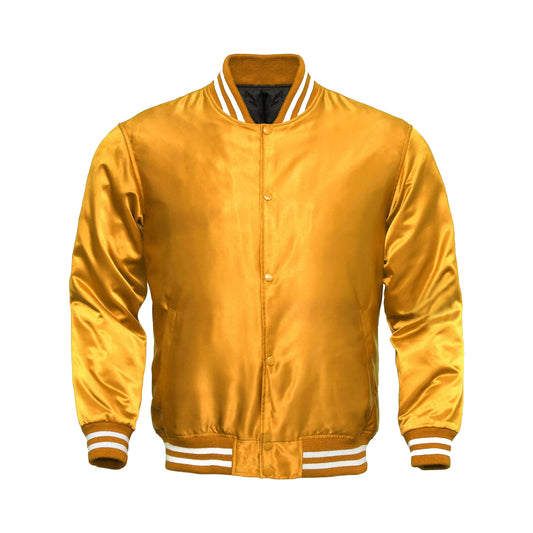 Golden Satin Baseball Jacket Varsity Jacket Letterman Jacket
