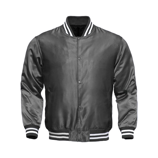 Grey Satin Baseball Jacket Varsity Jacket Letterman Jacket