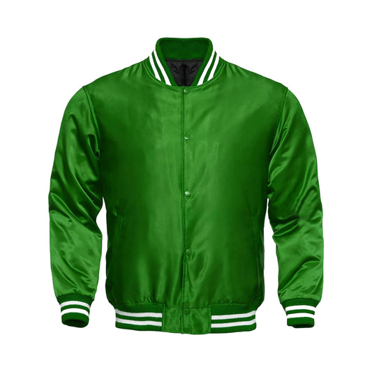 Green Satin  Baseball Jacket Varsity Jacket Letterman Jacket