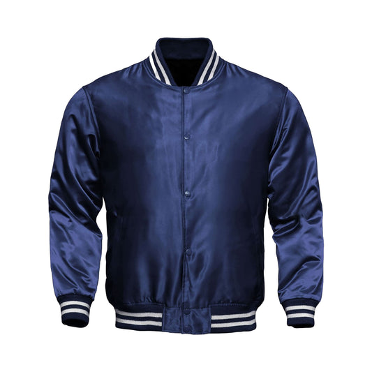 Navy Blue Satin Baseball Jacket Varsity Jacket Letterman Jacket