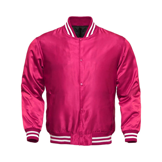 Hot Pink Satin Baseball Jacket Varsity Jacket Letterman Jacket