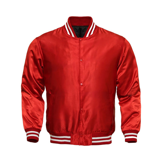 Red Satin Baseball Jacket Varsity Jacket Letterman Jacket