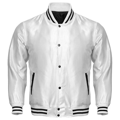 White Satin Baseball Jacket Varsity Jacket Letterman Jacket