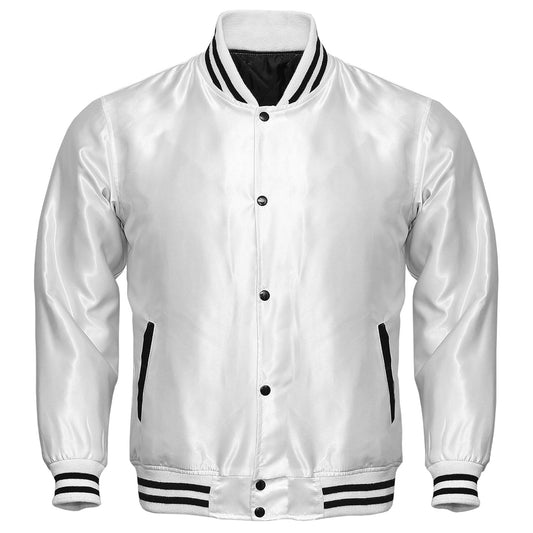 White Satin Baseball Jacket Varsity Jacket Letterman Jacket