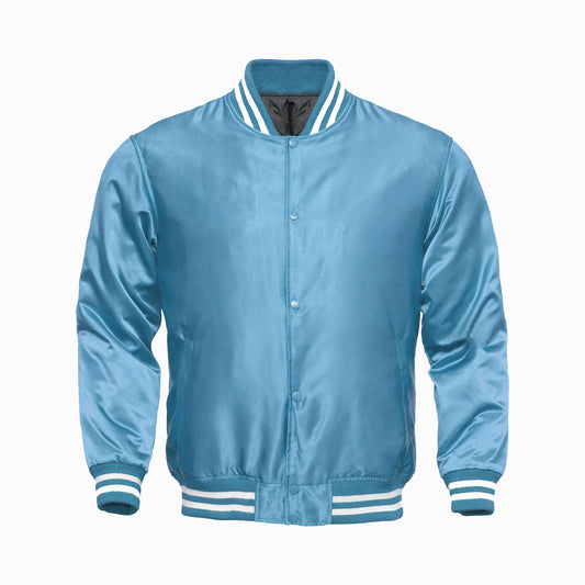 Sky Blue Satin Baseball Jacket Varsity Jacket Letterman Jacket