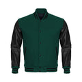 Green Body Black Leather Sleeves Jacket Varsity Jacket Custom Made Jacket