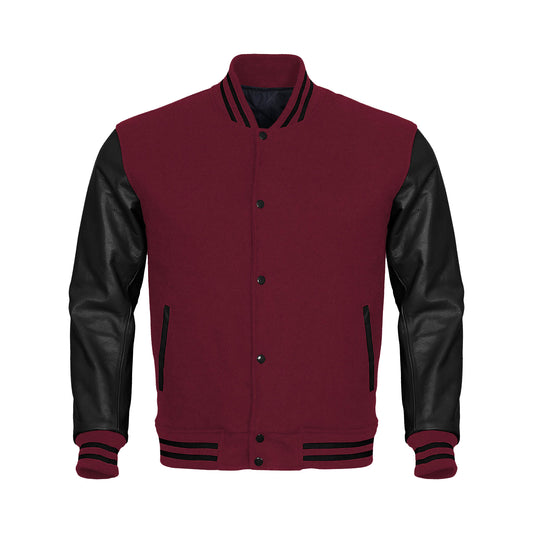 Red Body Black Leather Sleeves Jacket Varsity Jacket Custom Made Jacket
