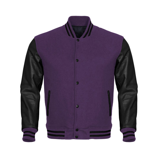 Purple Body Black Leather Sleeves Jacket Varsity Jacket Custom Made Jacket