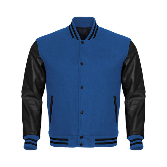 Blue Body Black Leather Sleeves Jacket Varsity Jacket Custom Made Jacket