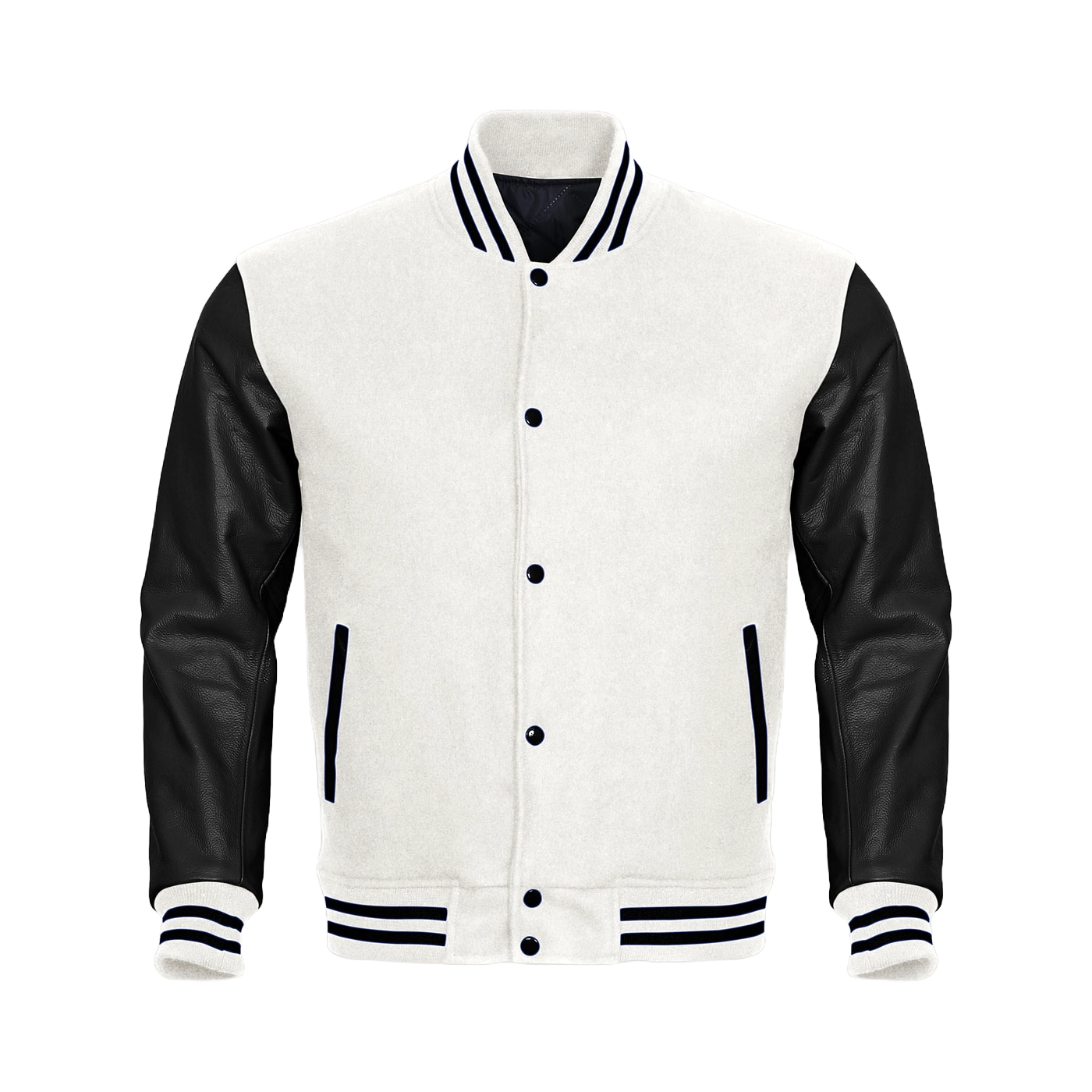White Body Black Leather Sleeves Jacket Varsity Jacket Custom Made Jacket