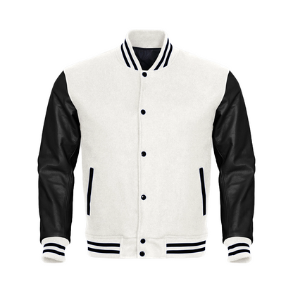 White Body Black Leather Sleeves Jacket Varsity Jacket Custom Made Jacket