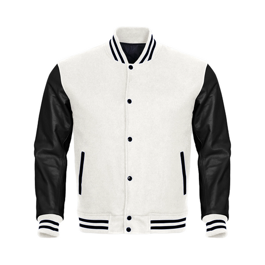 White Body Black Leather Sleeves Jacket Varsity Jacket Custom Made Jacket