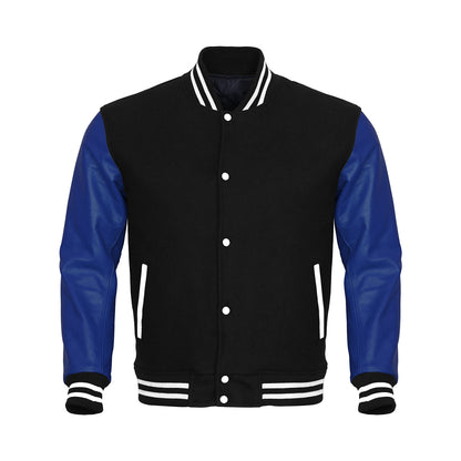 Black Body Blue Leather Sleeves Jacket Varsity Jacket Custom Made Jacket
