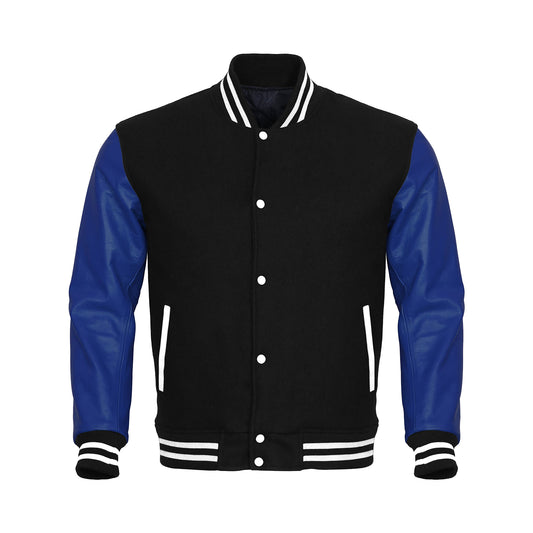 Black Body Blue Leather Sleeves Jacket Varsity Jacket Custom Made Jacket